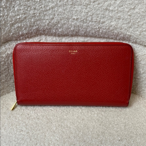 Celine Red Textured Wallet with Gold Detail - Picture 1 of 1
